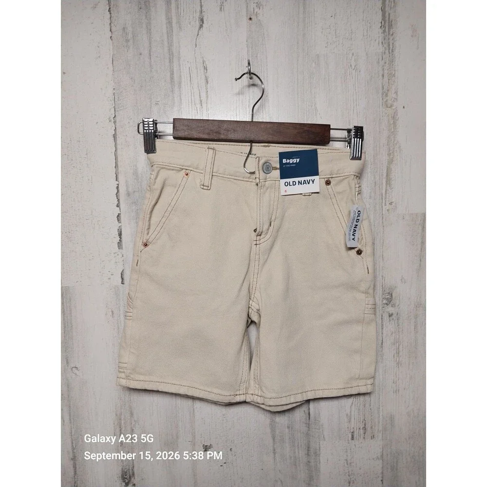 Old Navy Boys Size 6 Beige Below Knee Baggy Canvas Shorts NWT